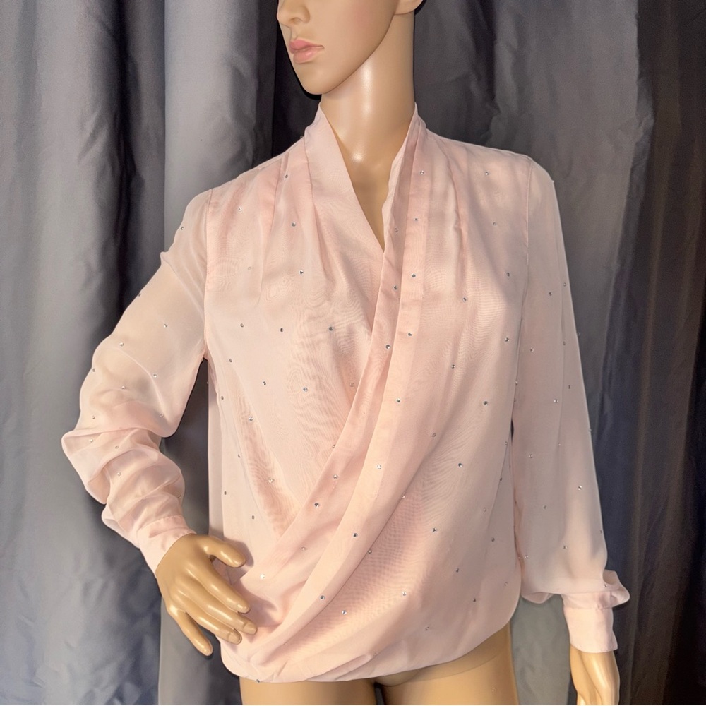 Elegant Pink Blouse with Rhinestone Accents